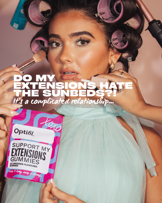 Model holding Optifil Support My Extensions Gummies