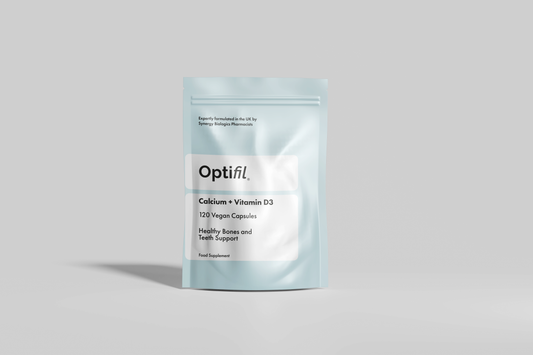 Optifil Calcium + Vitamin D3 120 Vegan Capsules for Healthy Bones and Teeth Support 