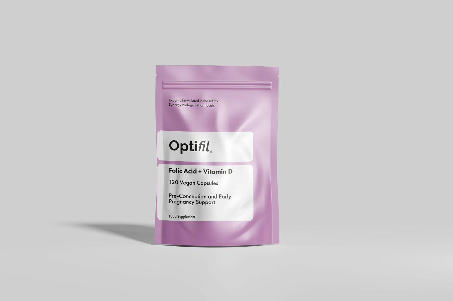 Optifil Folic Acid + Vitamin D 120 Vegan Capsules for Pre-Conception and Early Pregnancy Support