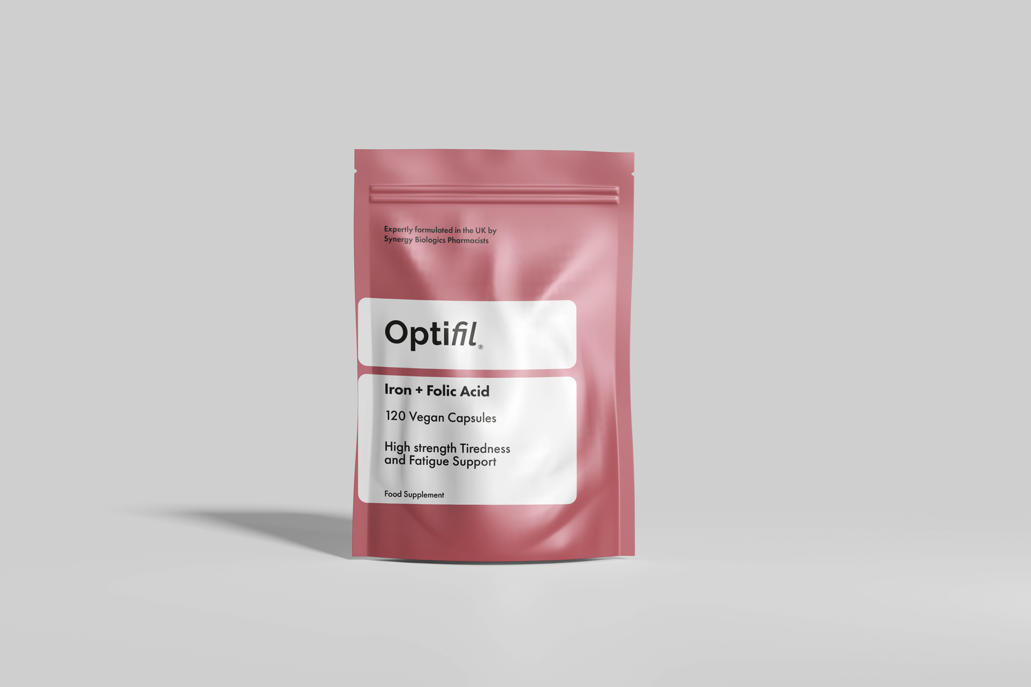 Optifil Iron + Folic Acid 120 Vegan Capsules for High Strength Tiredness and Fatigue Support