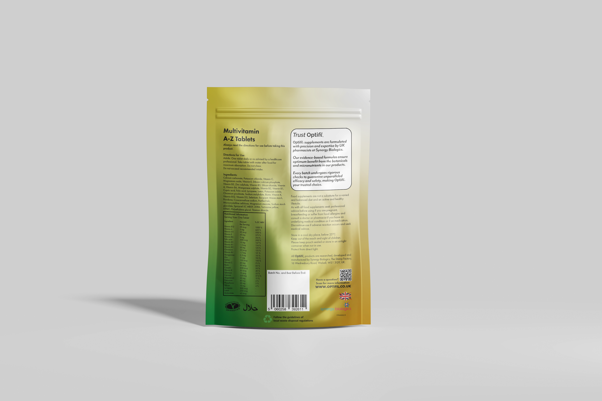 Optifil Multivitamin A-Z 120 Vegetarial Capsules for Complete Multivitamin and Mineral Support