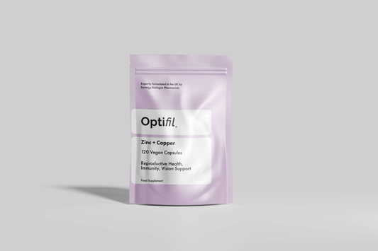 Optifil Zinc + Copper 120 Vegan Capsules for Reproductive Health, Immunity and Vision Support