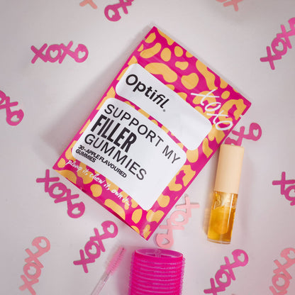 Optifil Support My Filler Support Gummies in a vibrant package with three apple flavours