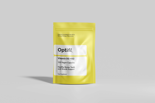 Optifil Vitamin D3 + K2 120 Vegan Capsules for Healthy Bones, Teeth and Muscle Support